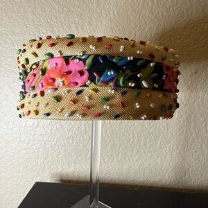 Vintage Whitsitt’s La Jolla 1950s Beaded Straw Pillbox Hat
